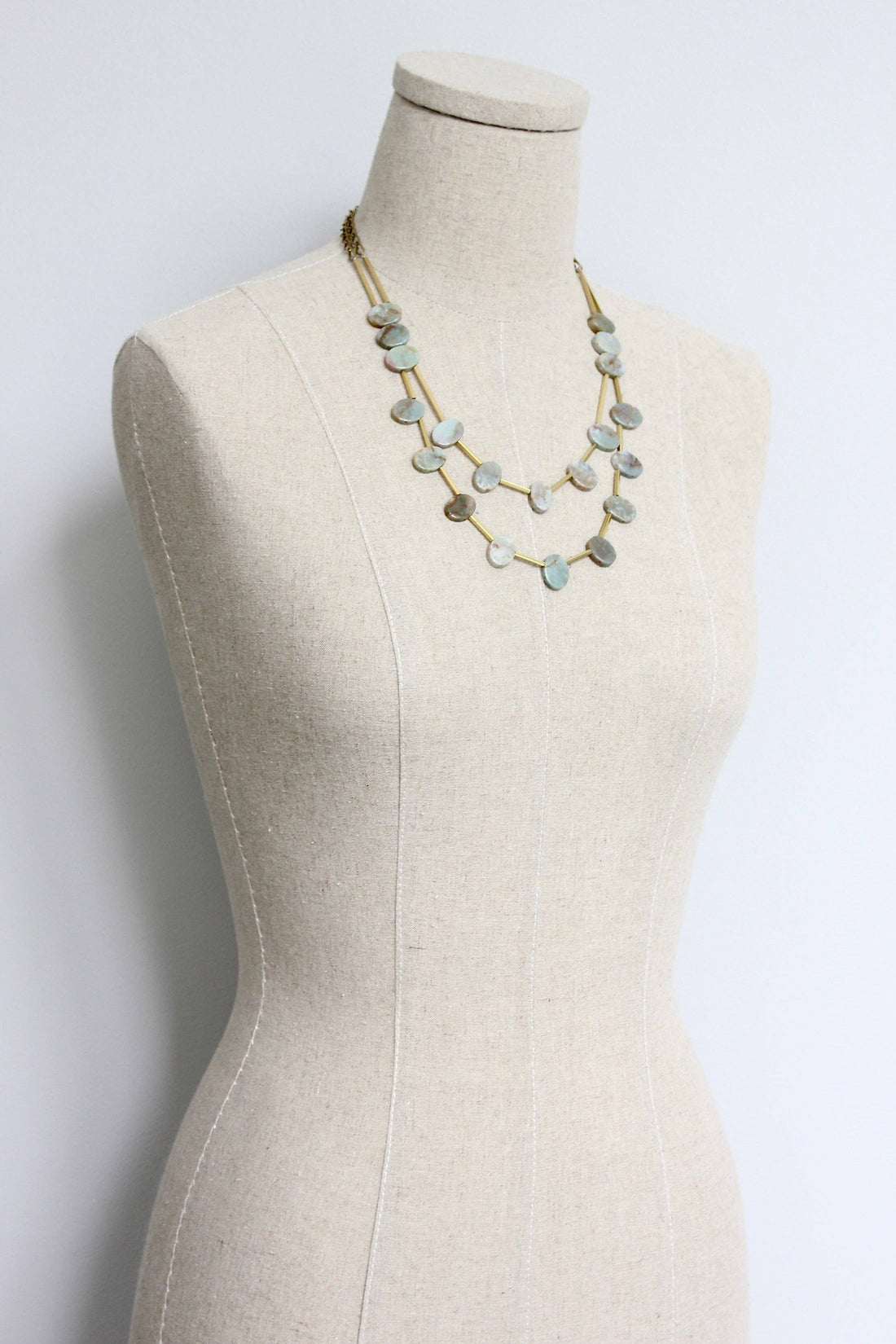 Jade and Brass Beaded Necklace