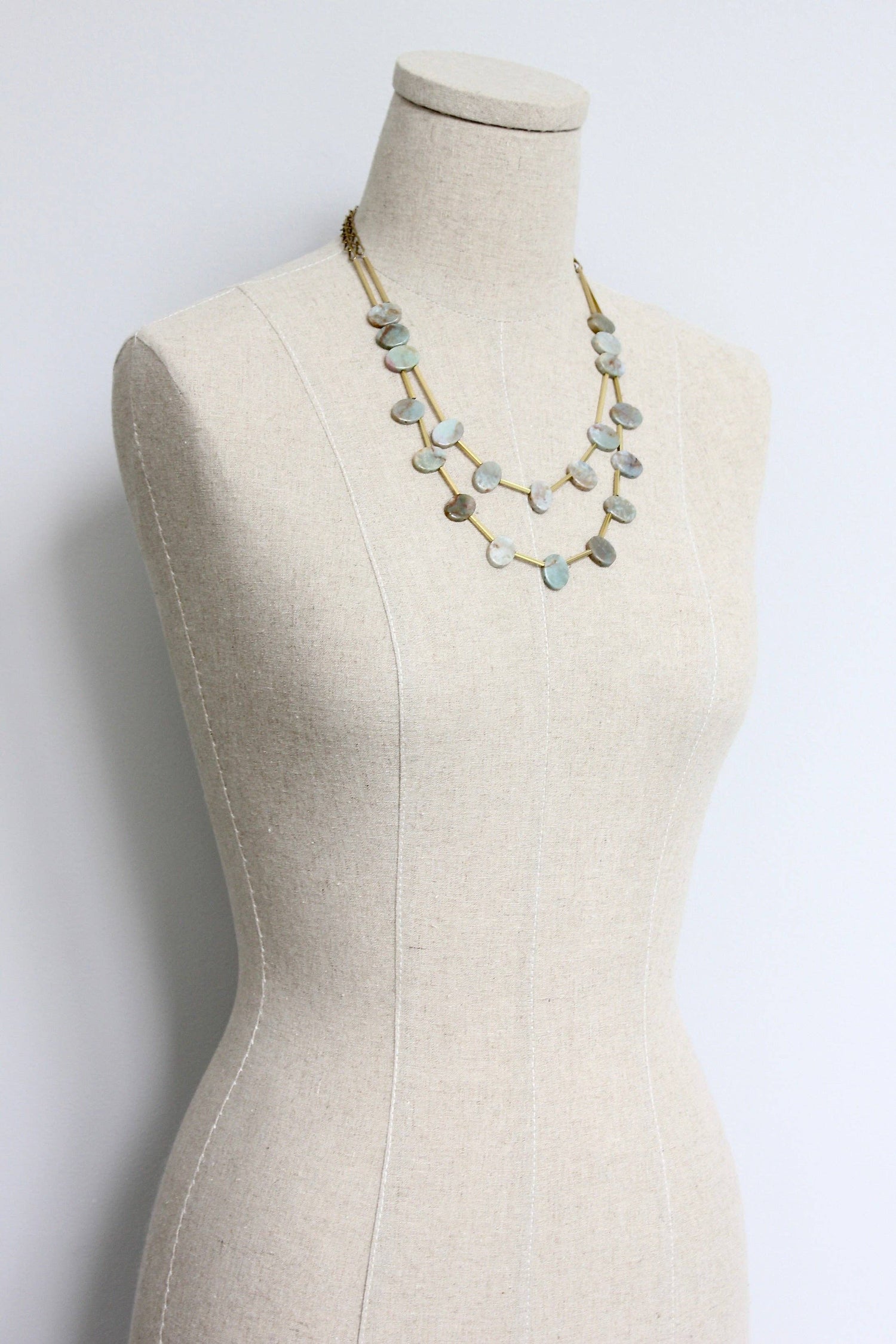 Jade and Brass Beaded Necklace