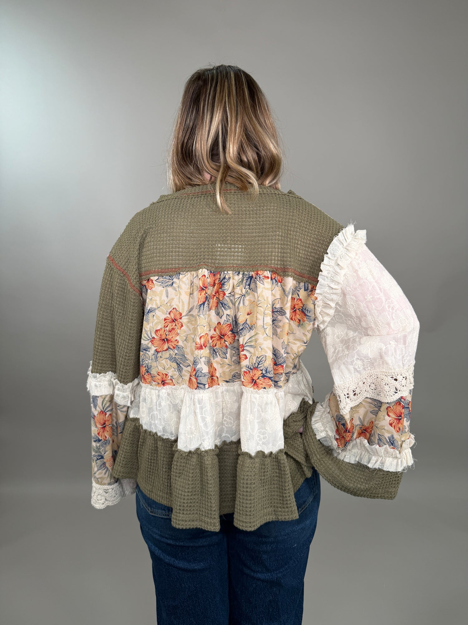 Earth-Toned Patchwork Peasant Top
