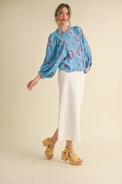 Floral Print Dolman Sleeve Blouse