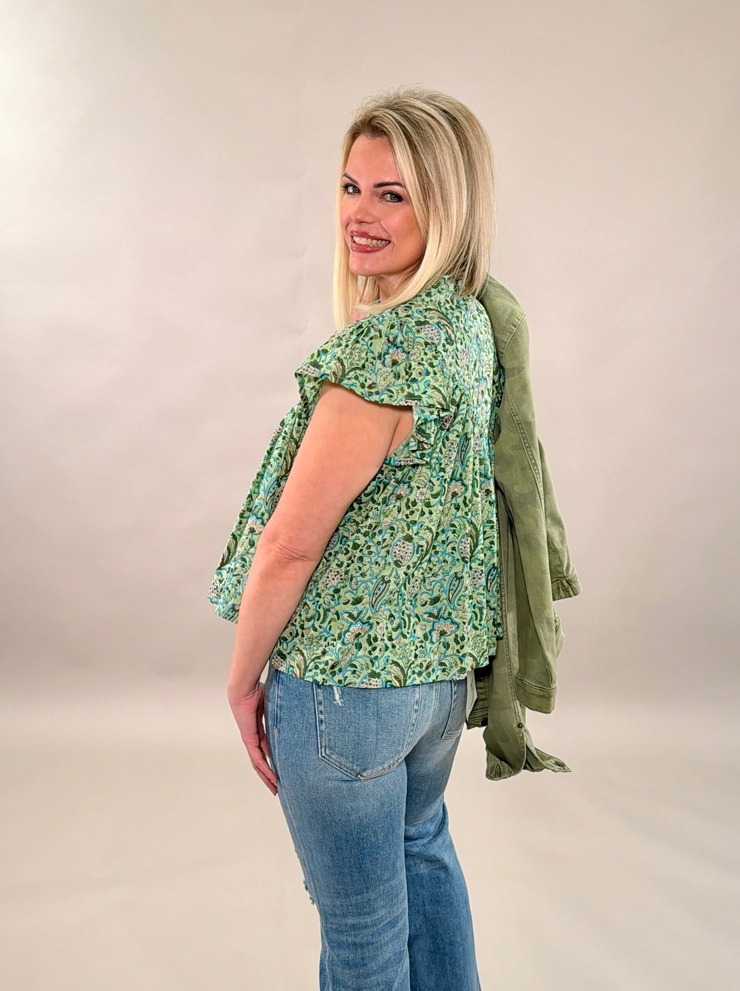 Cap Sleeve Botanical Breezy Blouse