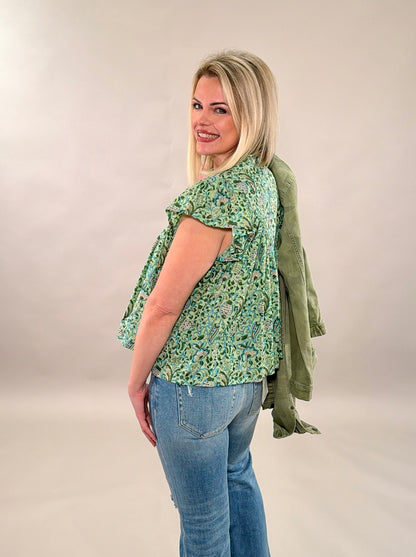 Cap Sleeve Botanical Breezy Blouse