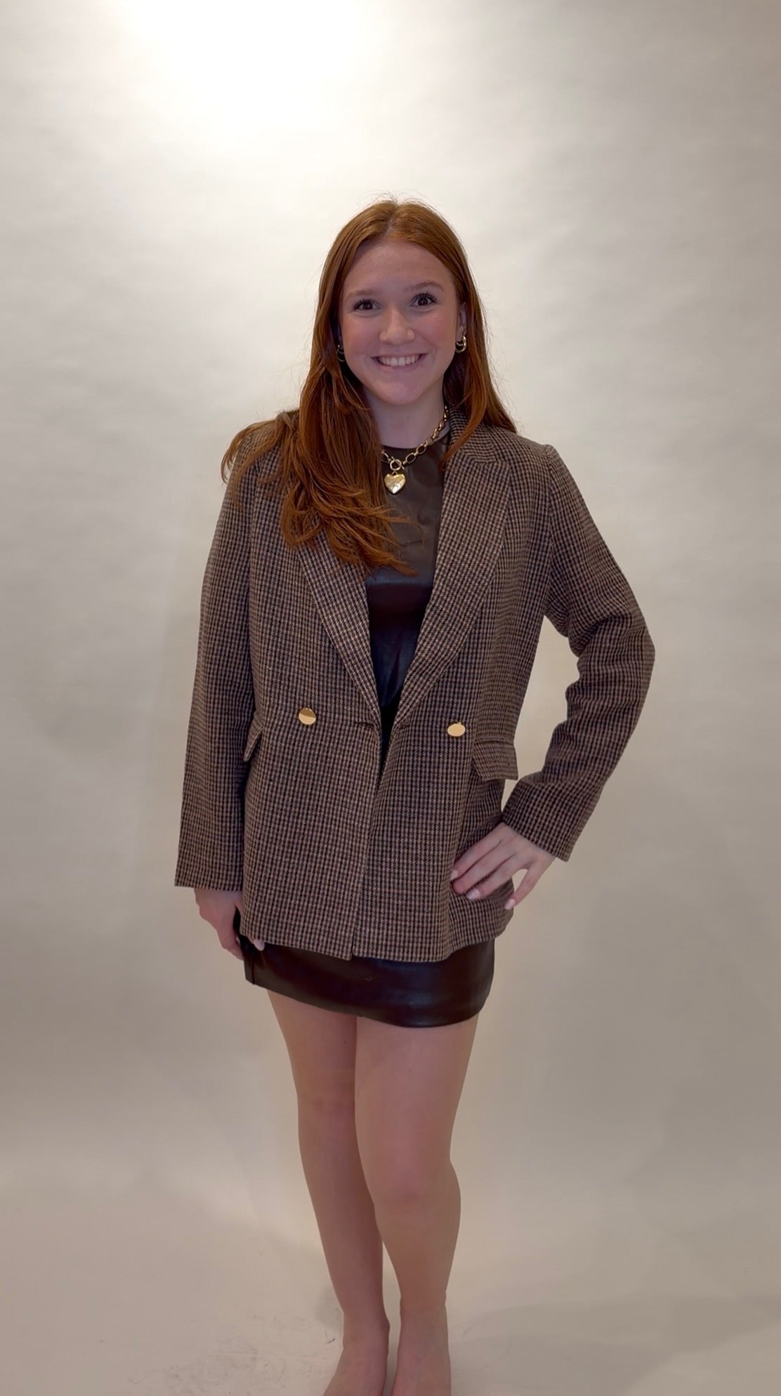 Straight Fit Houndstooth Blazer Jacket