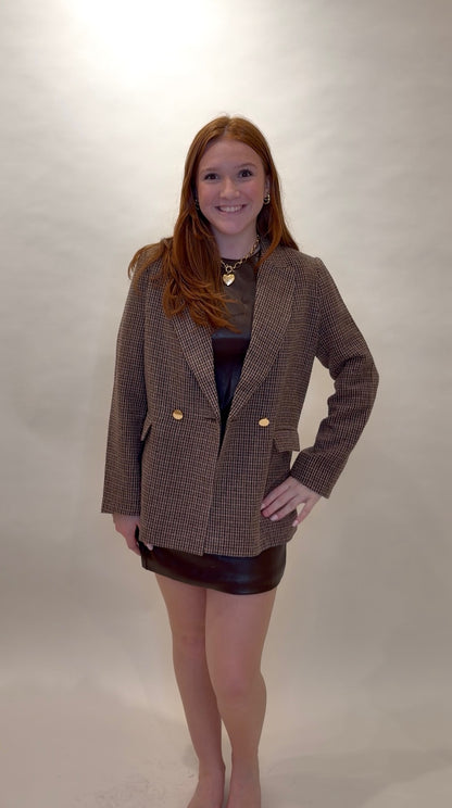 Straight Fit Houndstooth Blazer Jacket