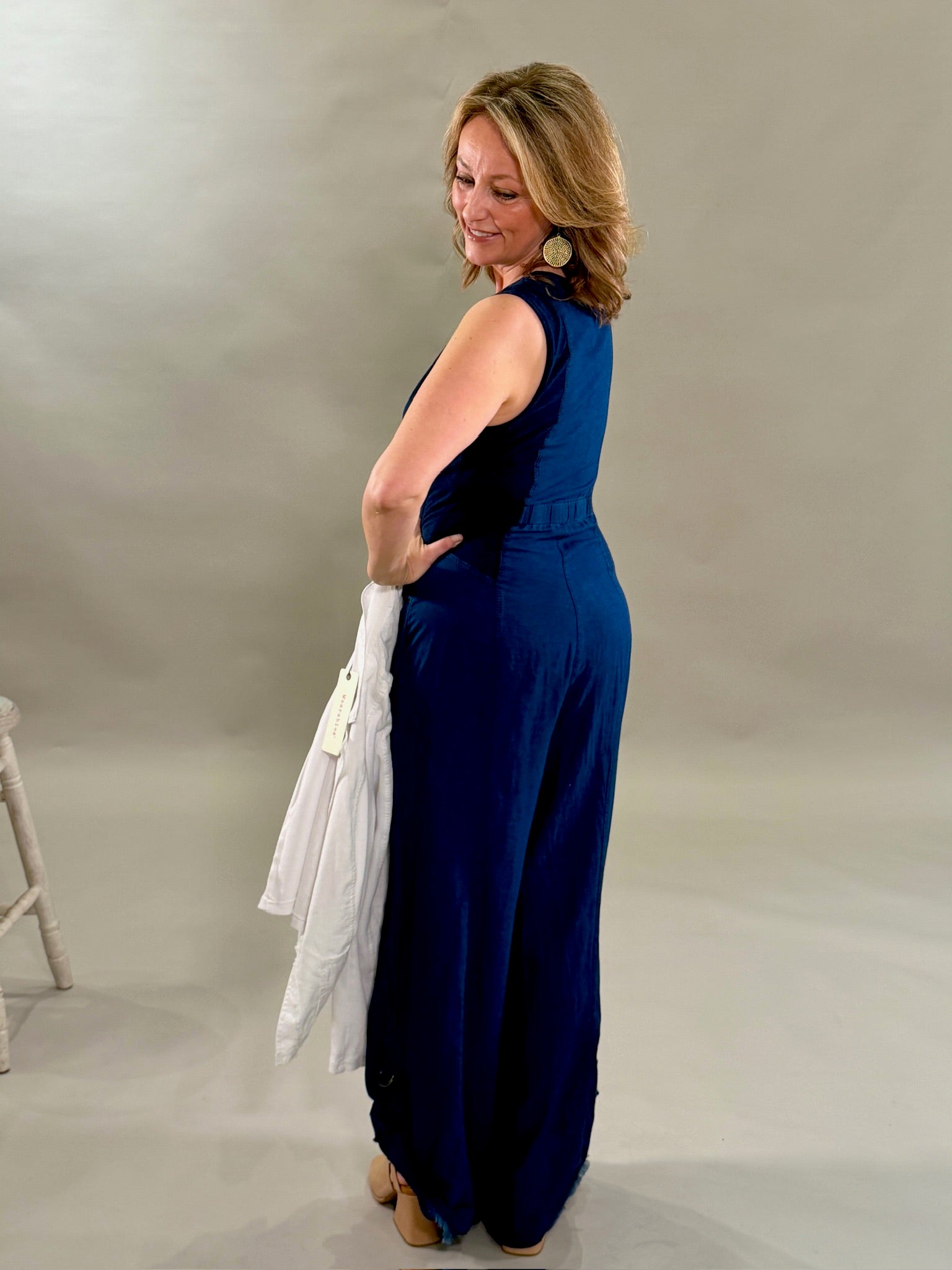 Relaxed Navy Snap-Front Jumpsuit