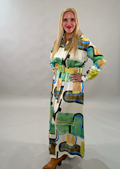 Abstract Geometric Maxi Shirt Dress