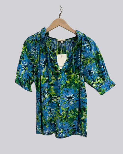 Blue and Green Springtime Watercolor Blouse