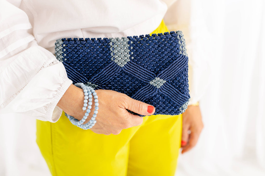Handmade Macramé Clutch-Navy and Dusty Blue