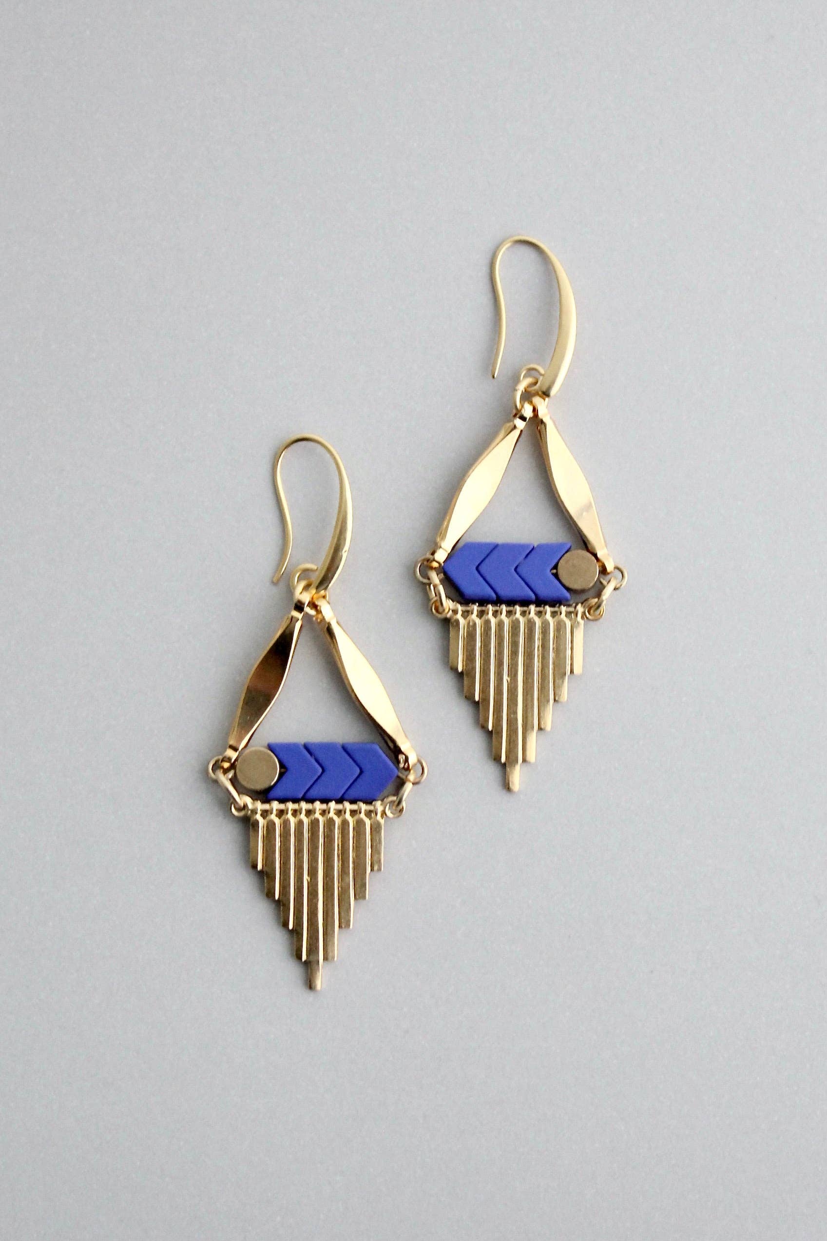 Blue and Brass Dangle Earrings