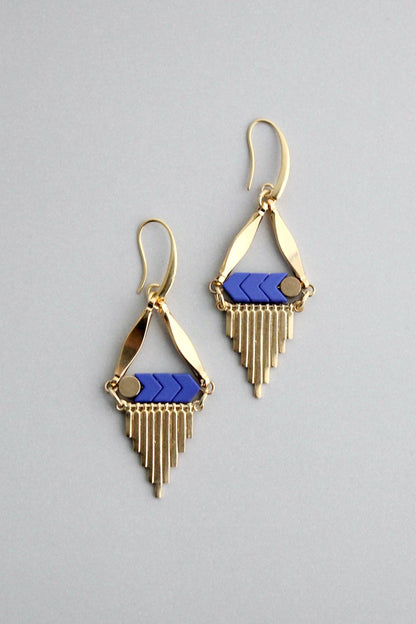 Blue and Brass Dangle Earrings