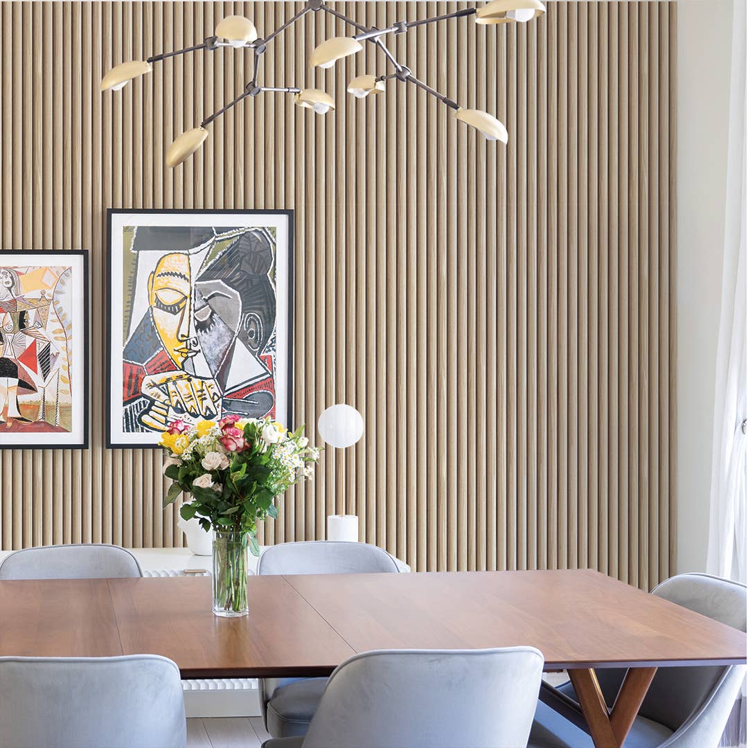 Reeded Wood Peel and Stick Wallpaper, 28 sq. ft.