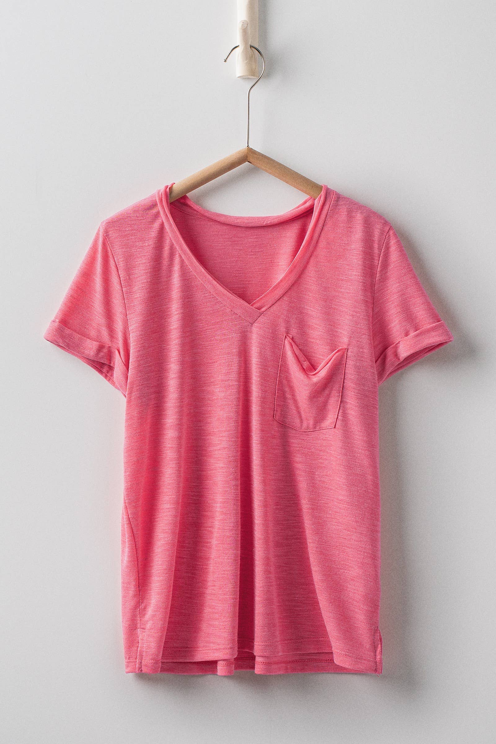 Rolled Sleeve V-Neck Pocket Tee