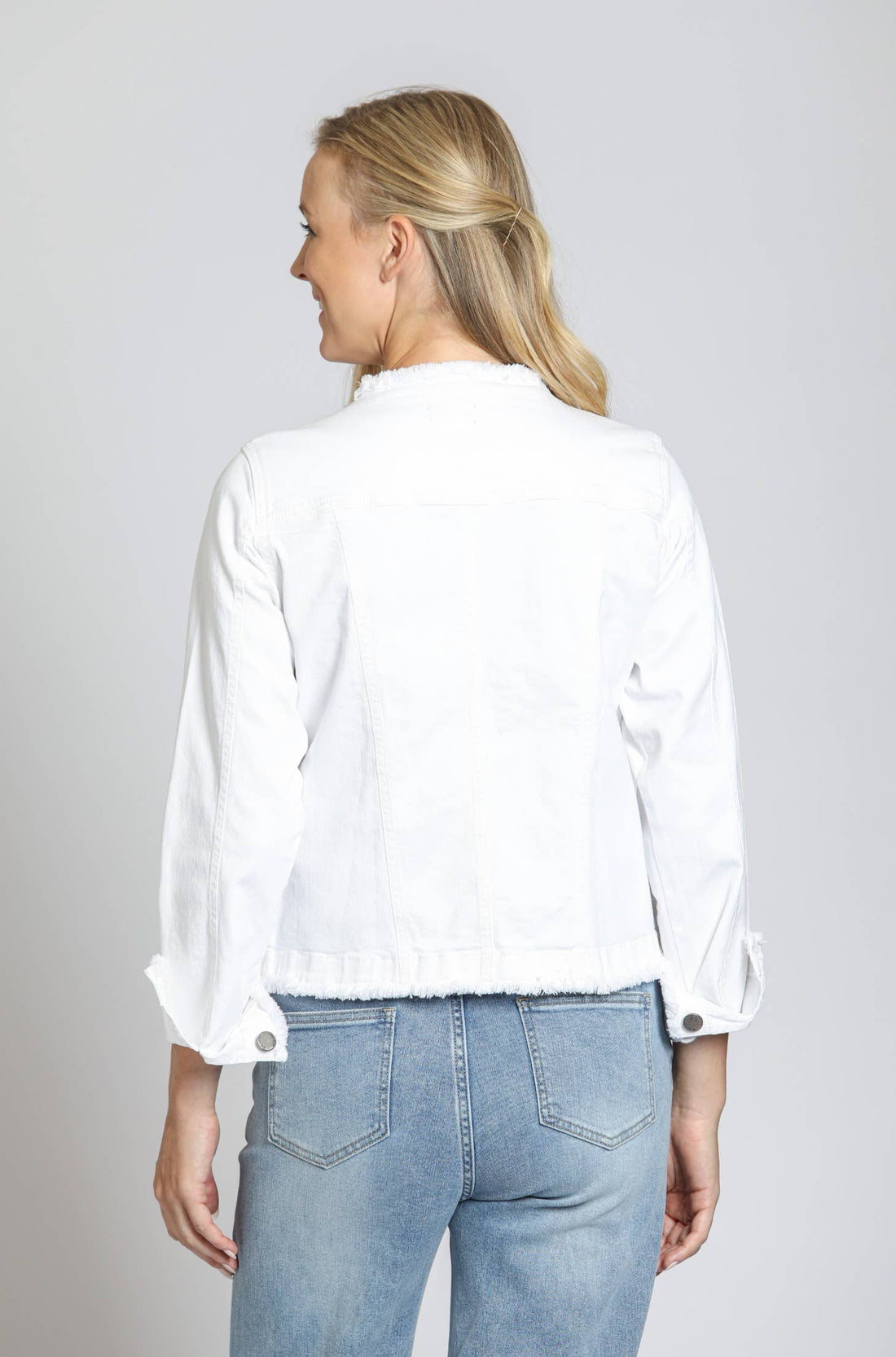 White Jean Jacket With Frayed Detail
