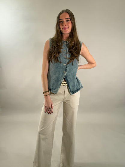Vintage-Wash Denim Vest