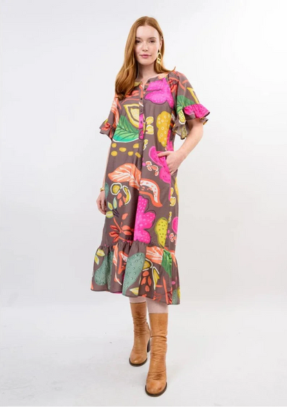 Autumn Tropical Midi Dress