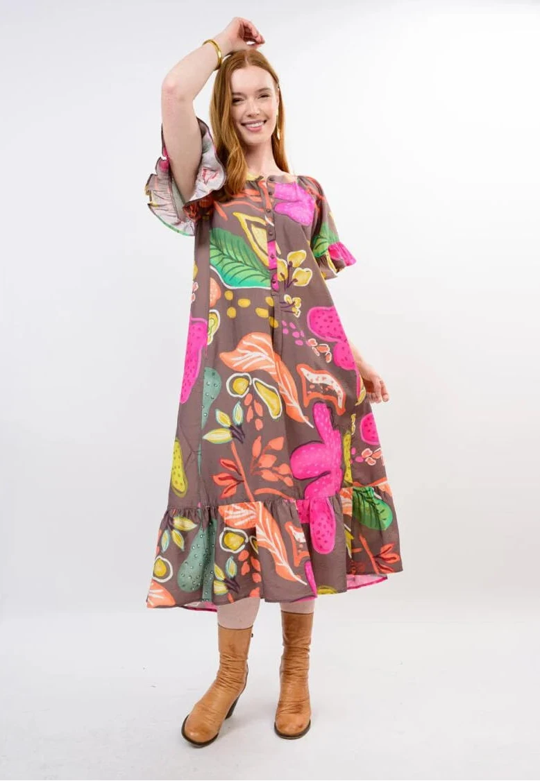 Autumn Tropical Midi Dress