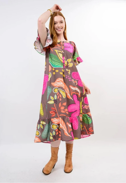Autumn Tropical Midi Dress