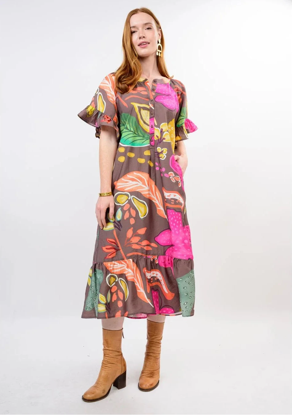 Autumn Tropical Midi Dress
