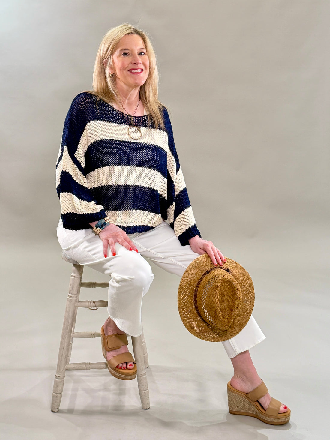 Breezy Striped Open-Knit Sweater