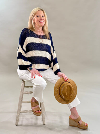 Breezy Striped Open-Knit Sweater