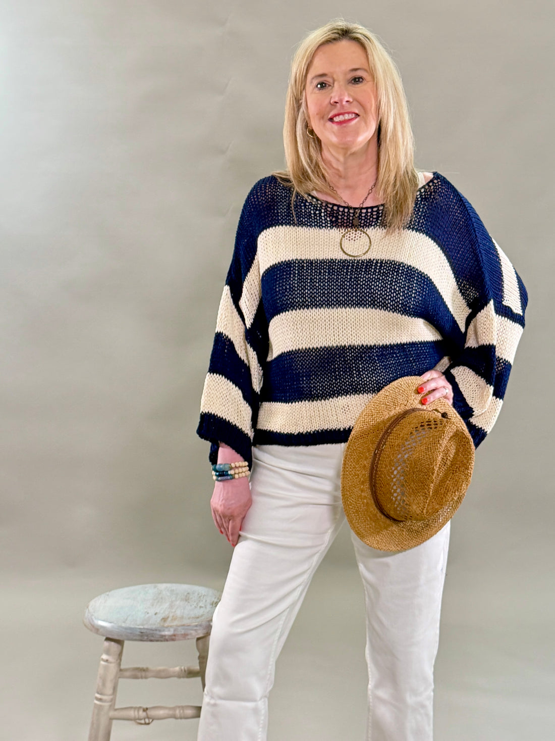 Breezy Striped Open-Knit Sweater