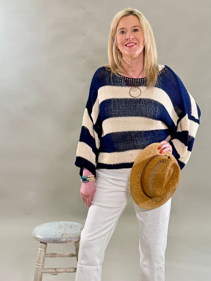 Breezy Striped Open-Knit Sweater