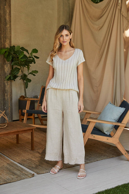 Scoop Neck Short Sleeve Rib Cotton T-Shirt