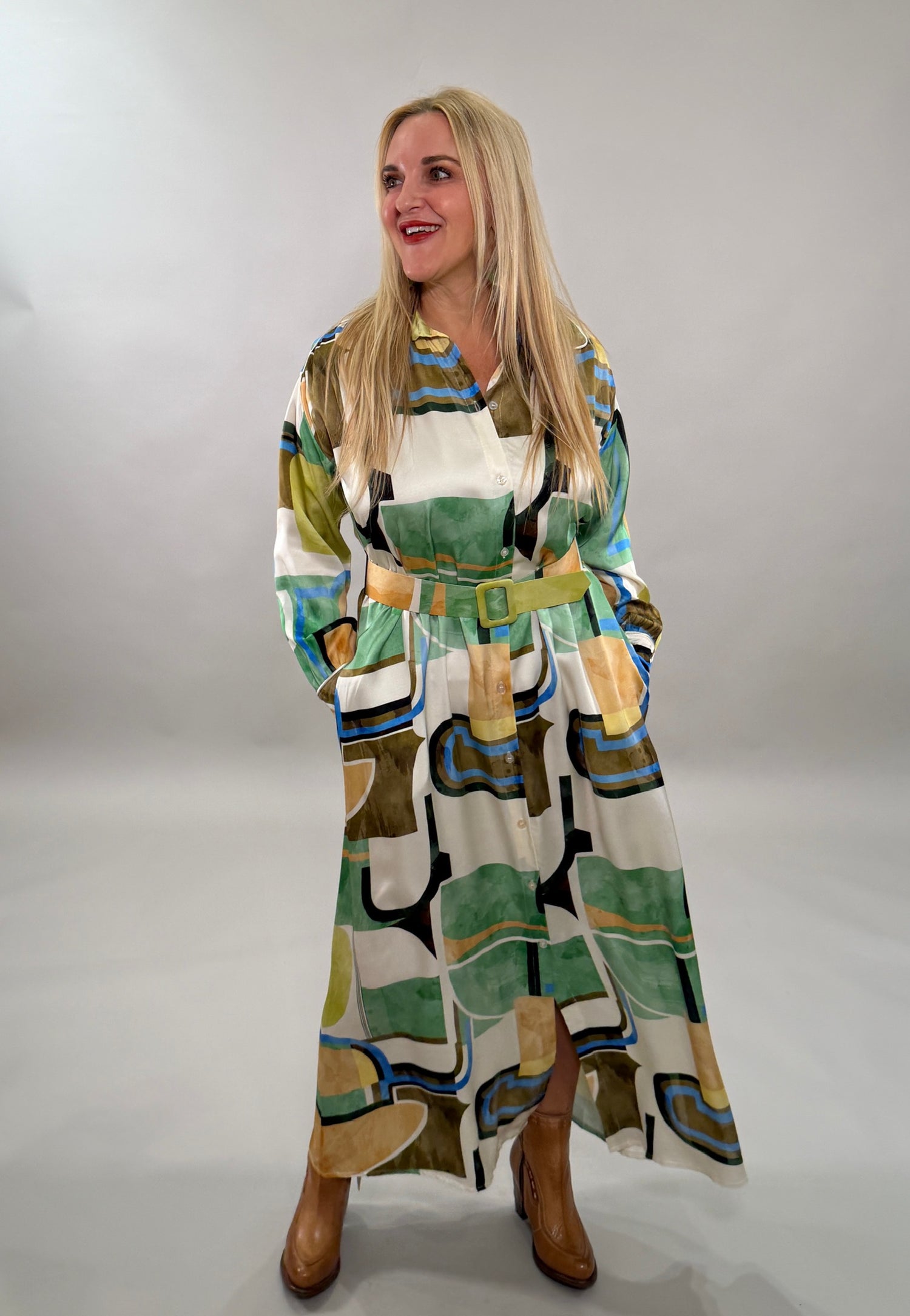 Abstract Geometric Maxi Shirt Dress