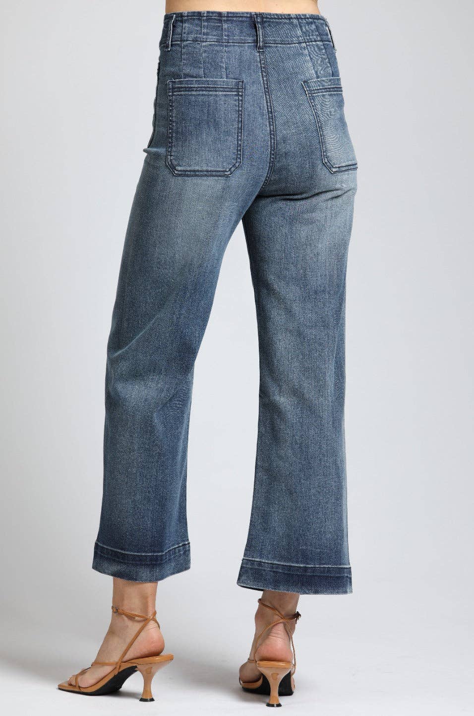 Indigo Cropped Wide Leg Pant With Patch Pockets