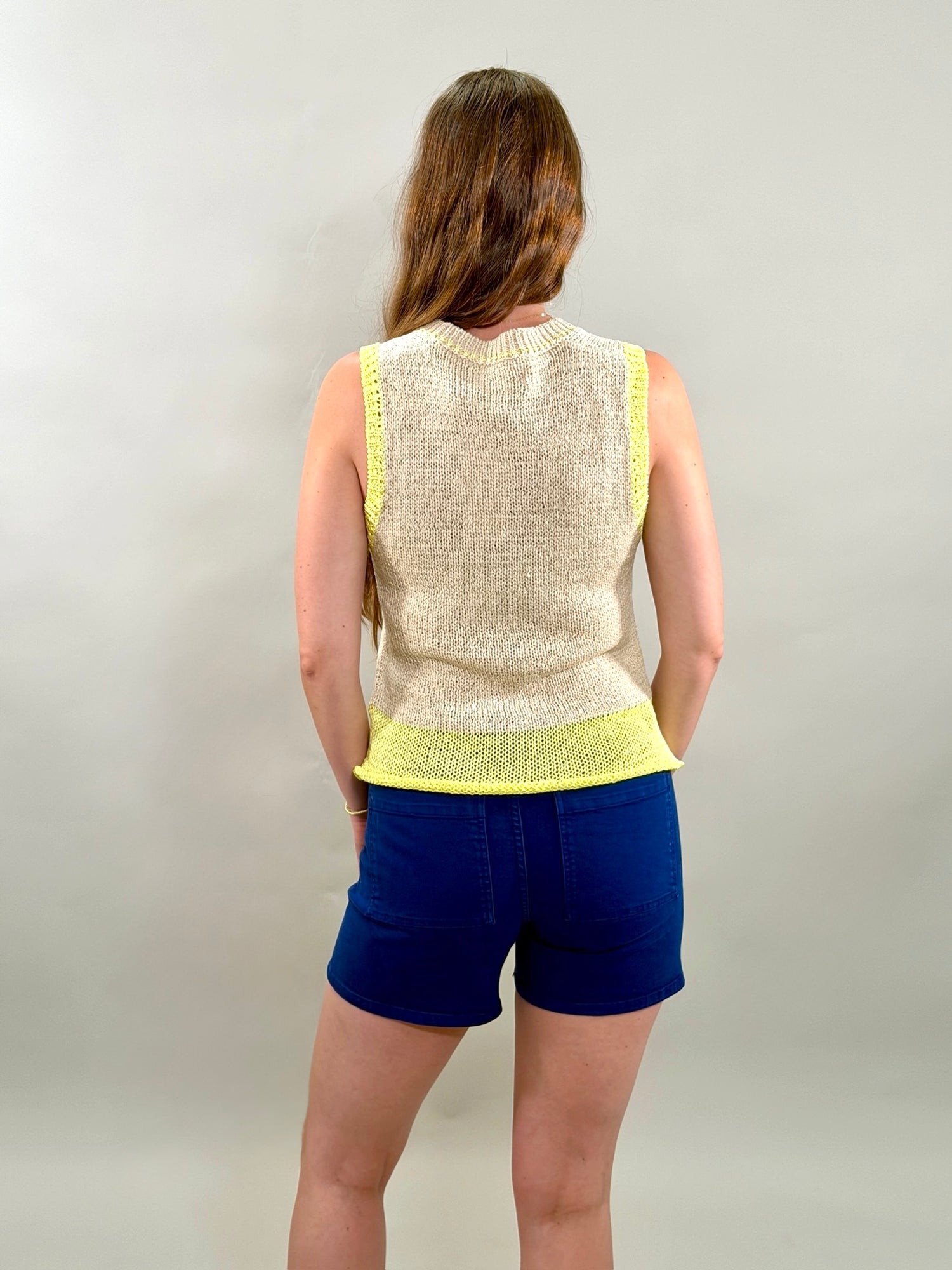Color-Block Open Knit Sweater Tank