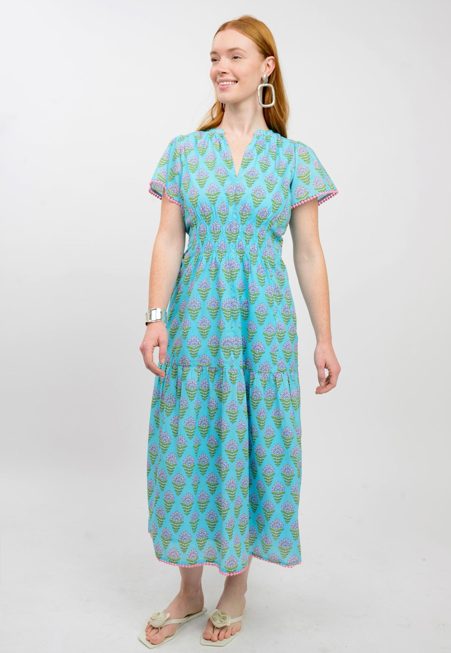 Teal Floral Pom-Pom Maxi