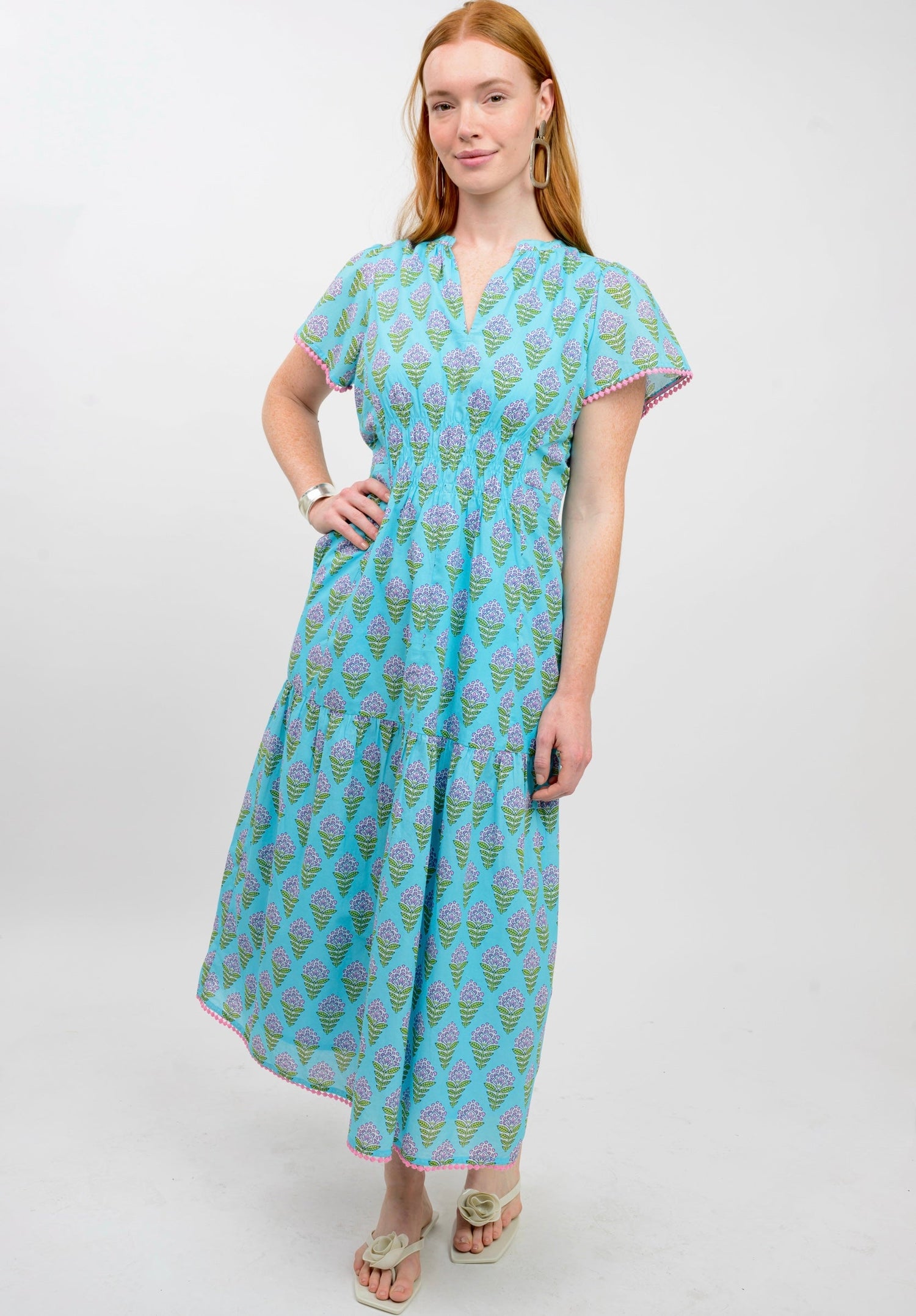 Teal Floral Pom-Pom Maxi