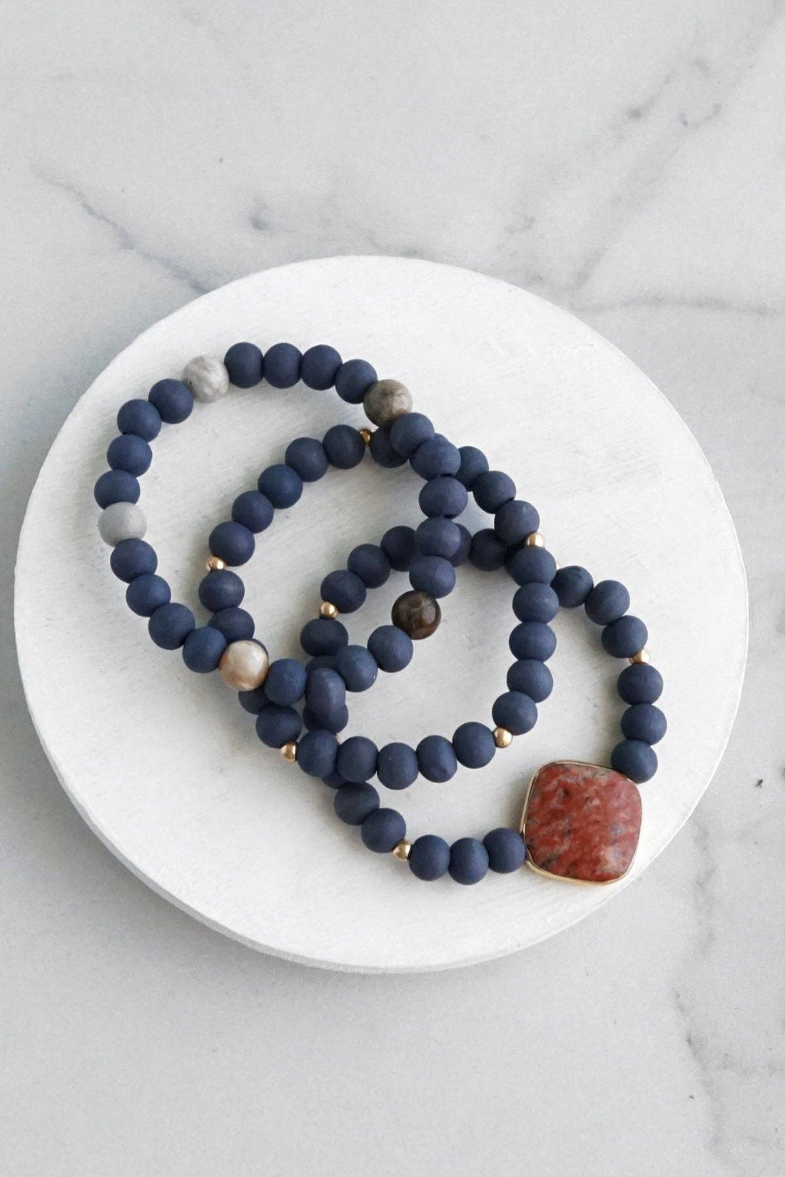 Boho Bracelets Stack Blue Red Beaded bracelets Semi Precious