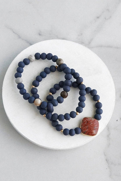 Boho Bracelets Stack Blue Red Beaded bracelets Semi Precious