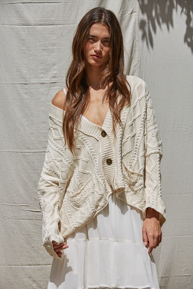 Boho Oversized Cable-Knit Cardigan