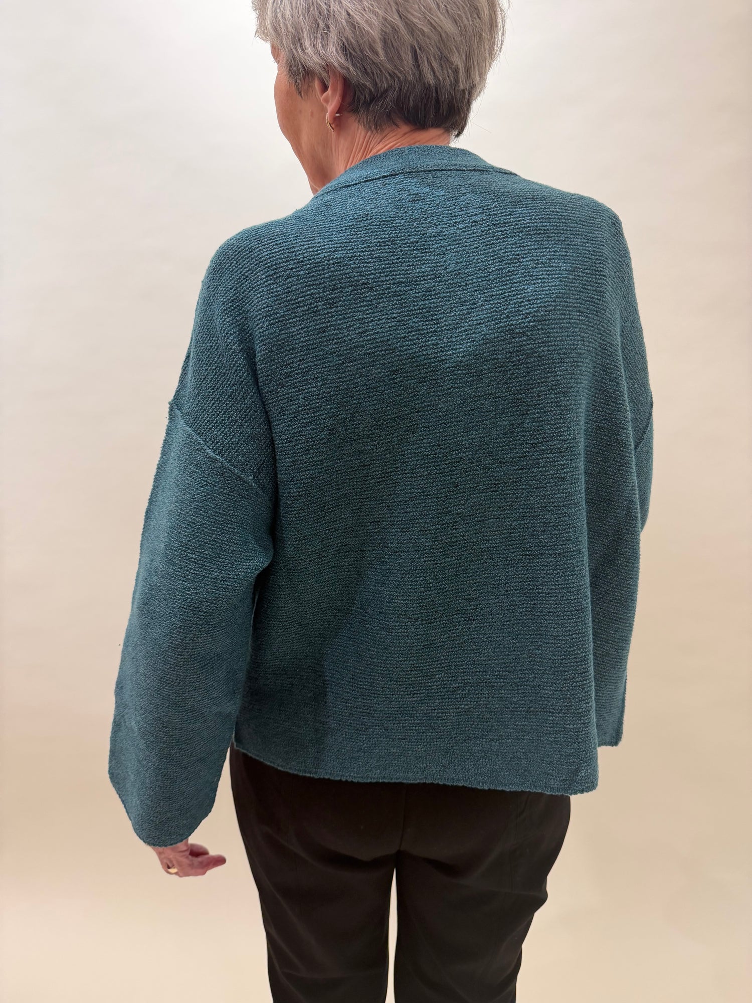 Cozy Textured Teal Knit Cocoon Cardigan