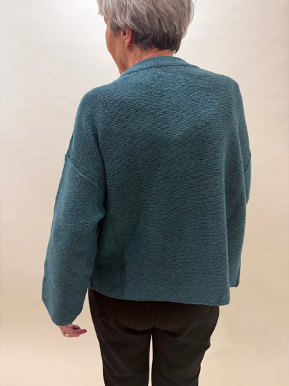 Cozy Textured Teal Knit Cocoon Cardigan