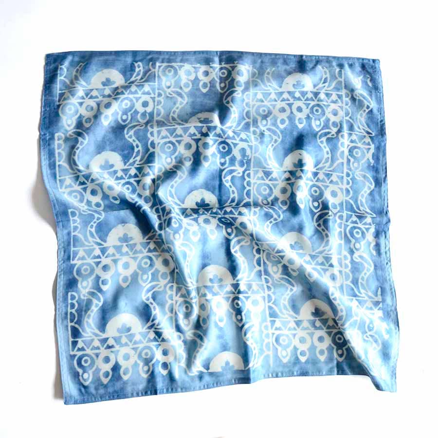 Light Blue Square Blocked Shibori Bandana, Head Scarf | Neel
