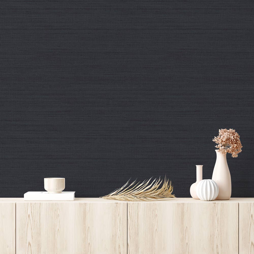Horizontal Grasscloth Navy P&amp;S Wallpaper, 28 sq. ft.