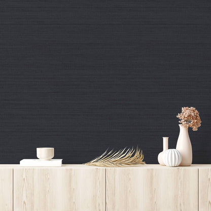 Horizontal Grasscloth Navy P&amp;S Wallpaper, 28 sq. ft.