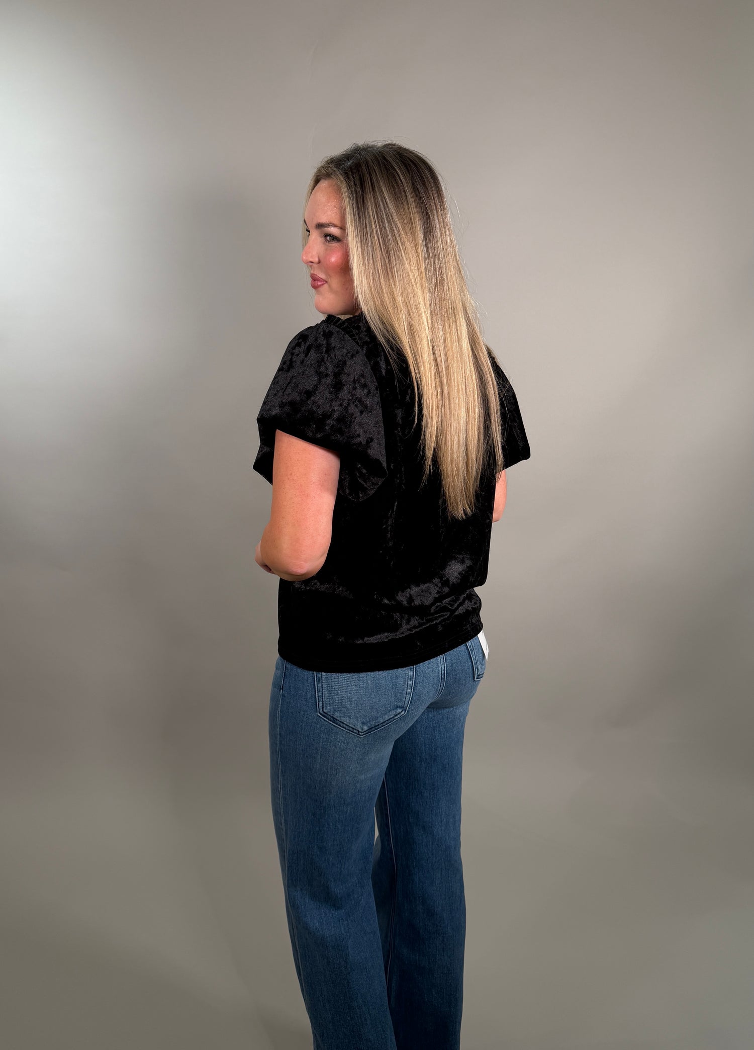 Flutter Sleeve Velvet Top