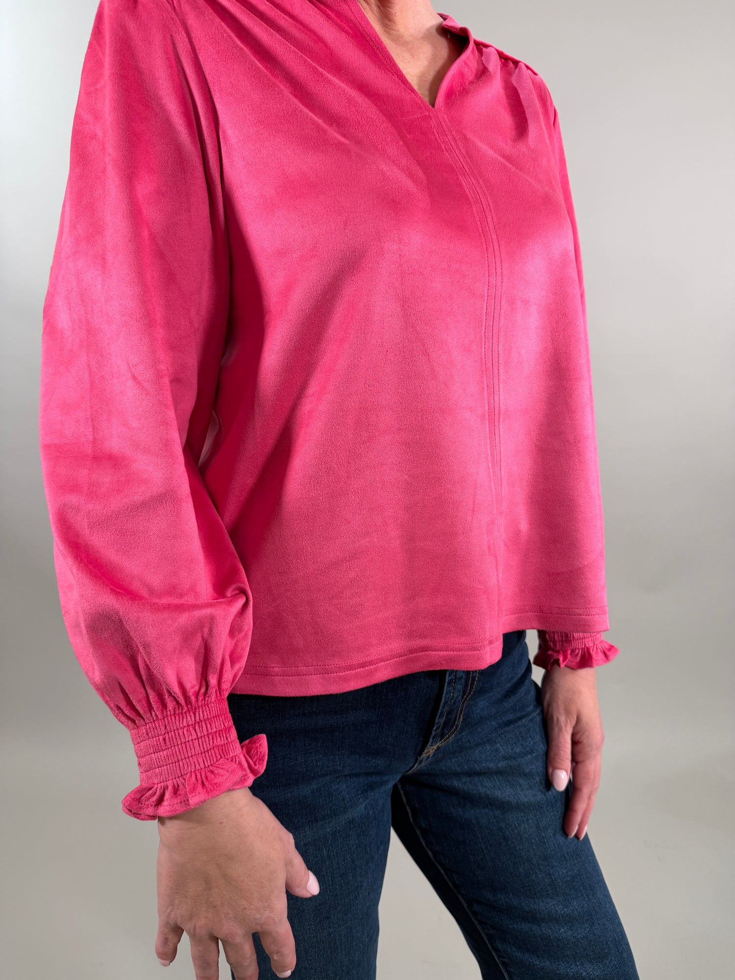 Sueded Texture V-Neck Blouse