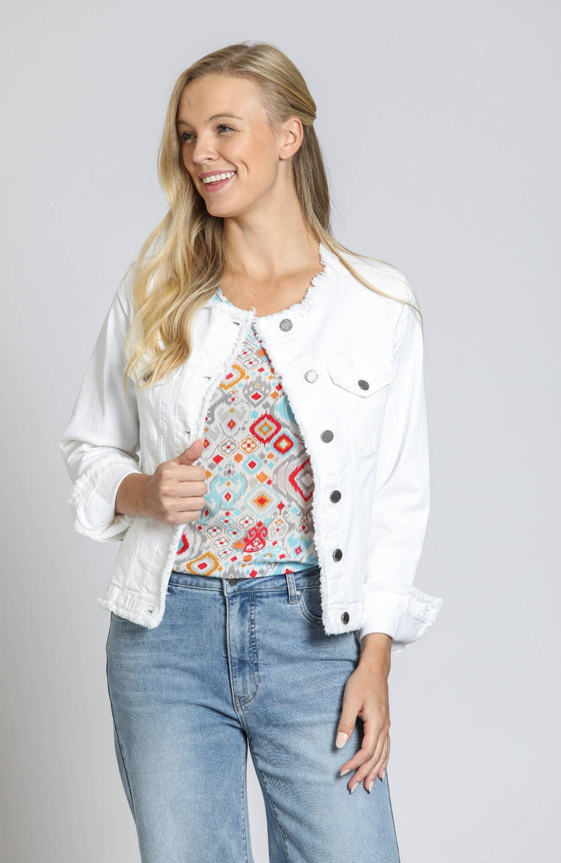 White Jean Jacket With Frayed Detail