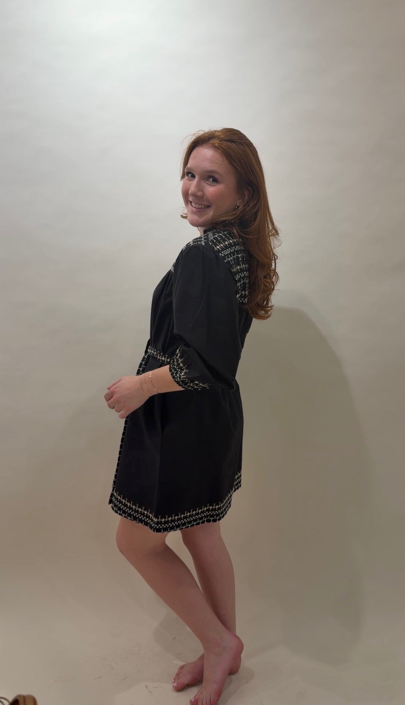 Embroidered Puff-Sleeve Minidress