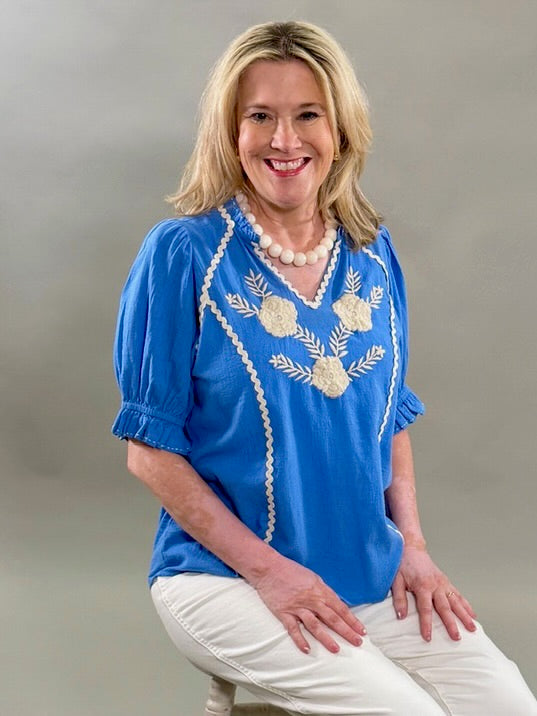 Blouse with Cream Floral Embroidery