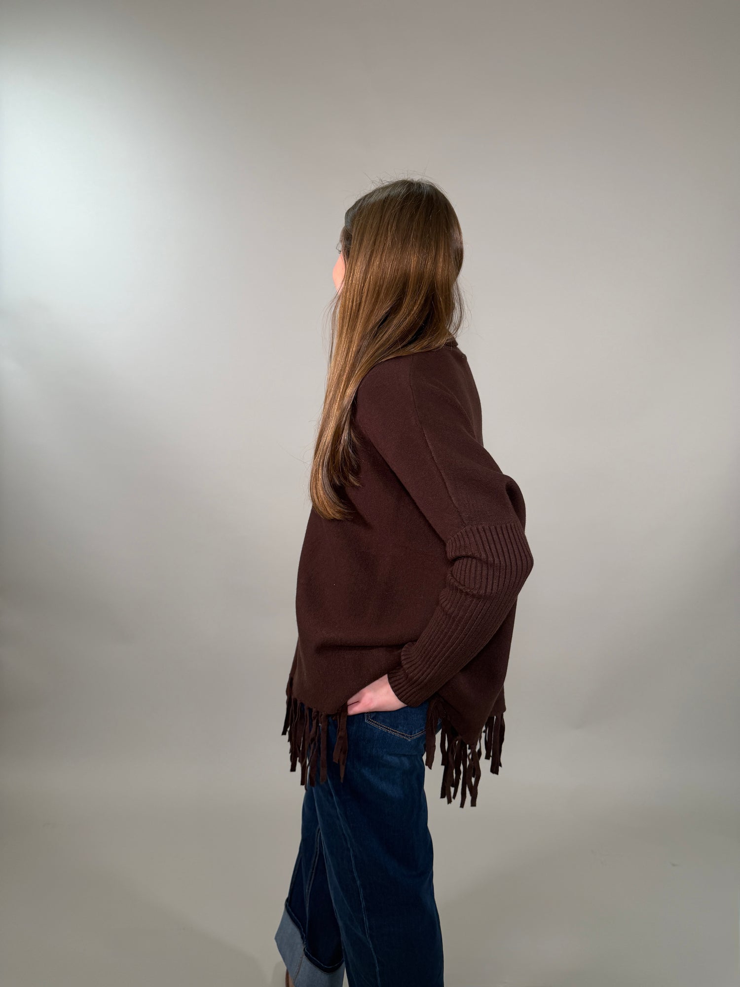 Roll Neck Fringe Poncho
