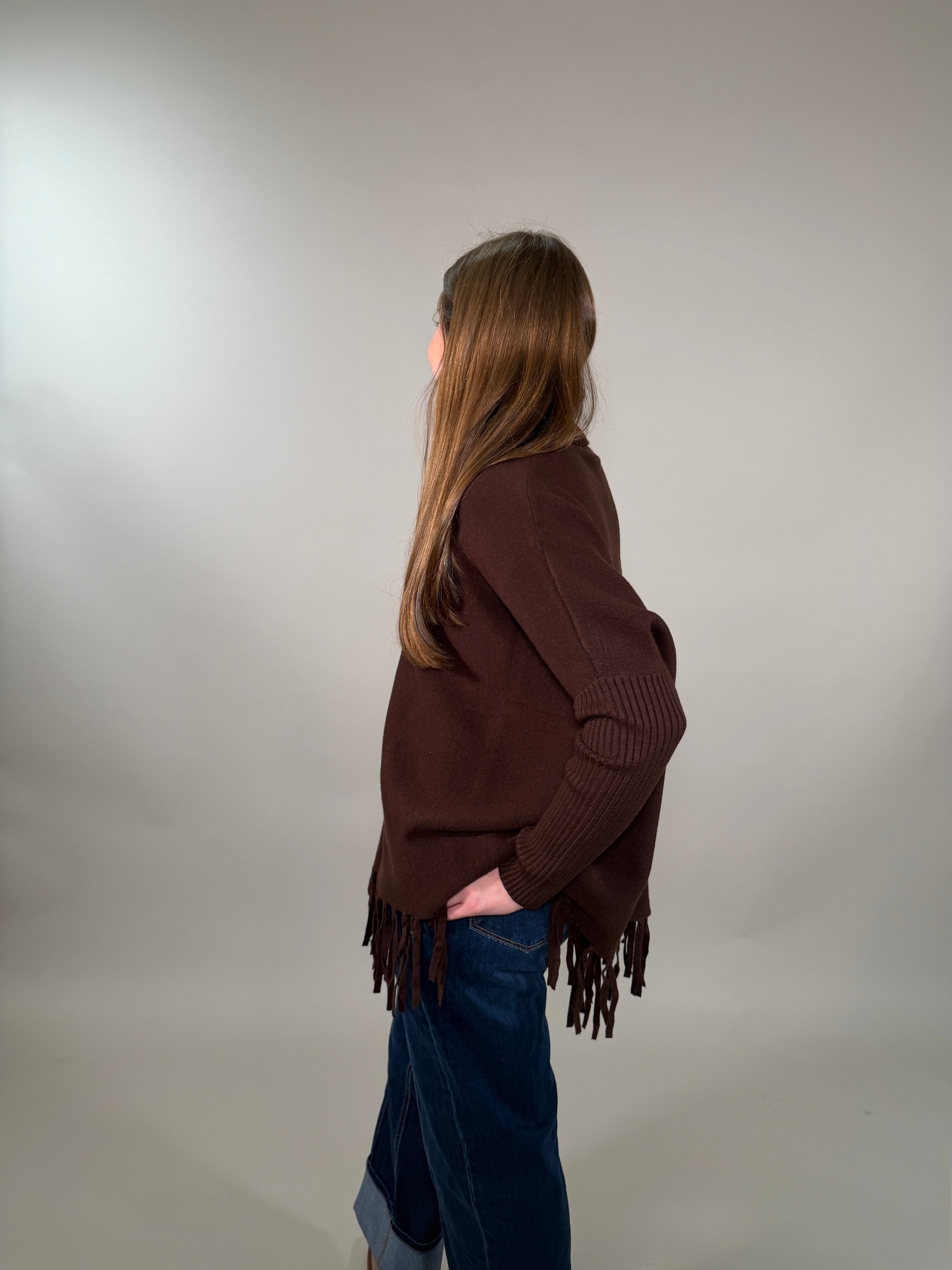 Roll Neck Fringe Poncho