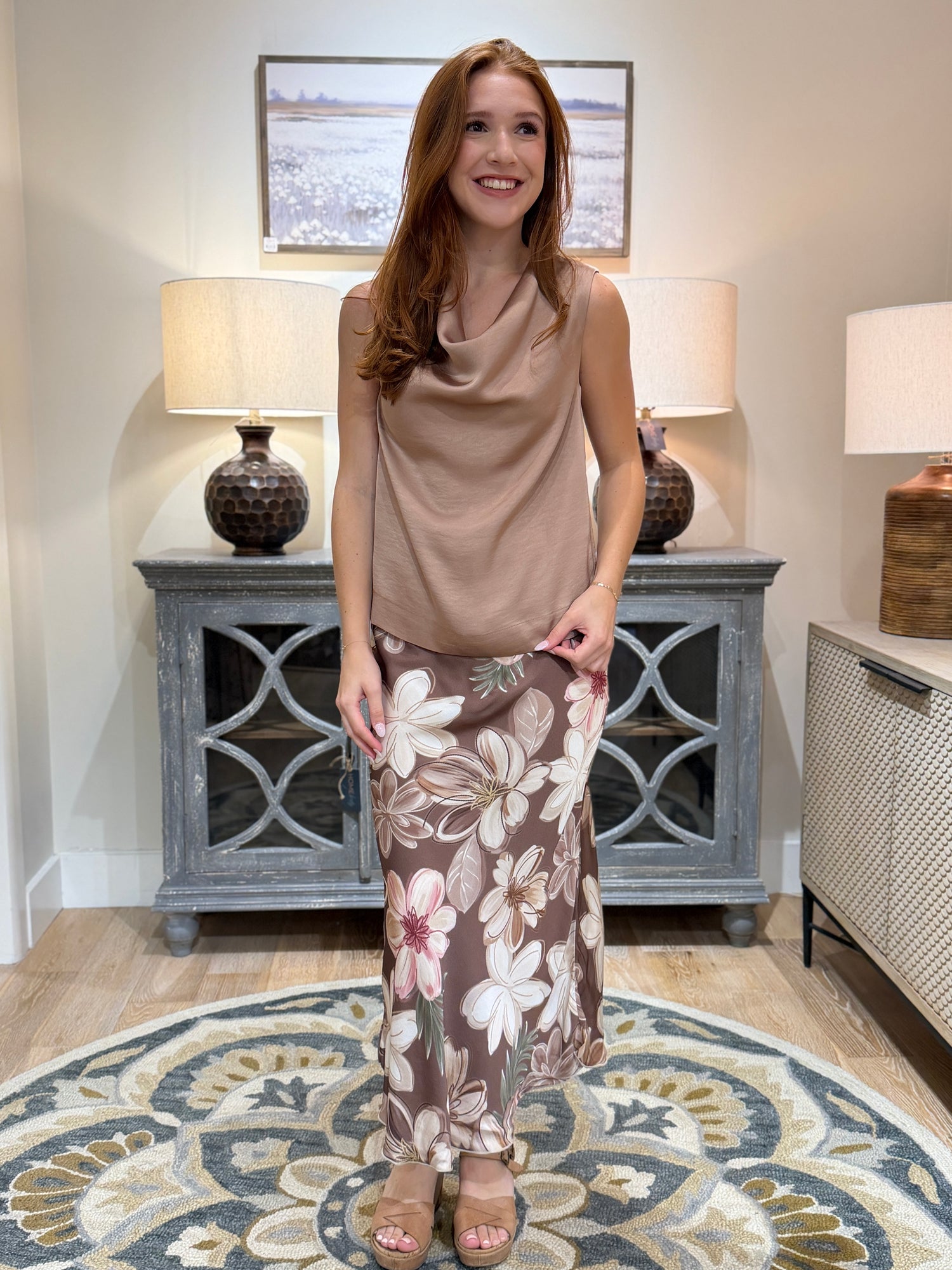 Floral Satin Maxi Skirt
