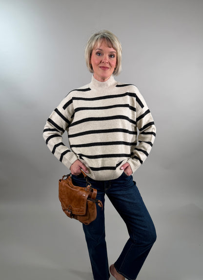 Stripe Oversized High Neck Sweater
