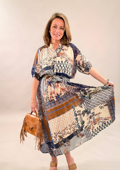 Boho Patchwork Art Midi Dress